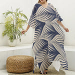 Vintage Geometric Leaf Pattern Print Silk V-Neck Kaftan Dress