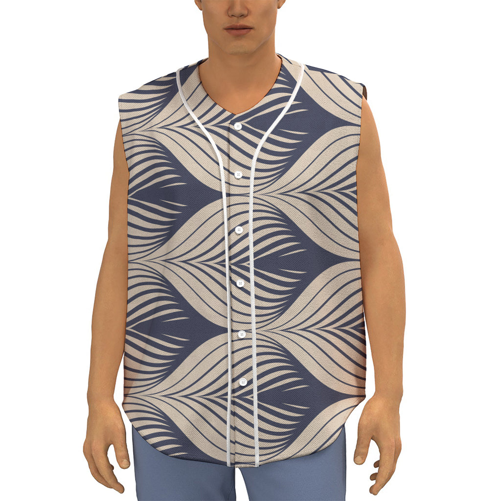 Vintage Geometric Leaf Pattern Print Sleeveless Baseball Jersey