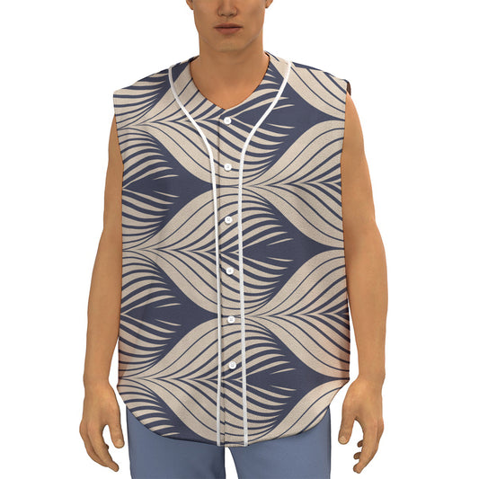 Vintage Geometric Leaf Pattern Print Sleeveless Baseball Jersey