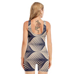 Vintage Geometric Leaf Pattern Print Sleeveless One Piece Swimsuit