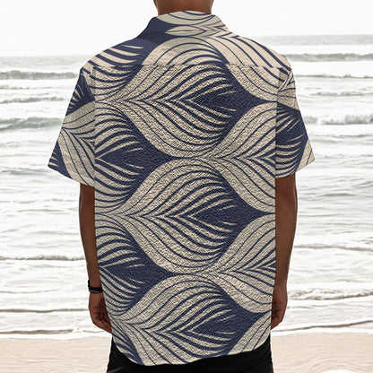 Vintage Geometric Leaf Pattern Print Textured Short Sleeve Shirt