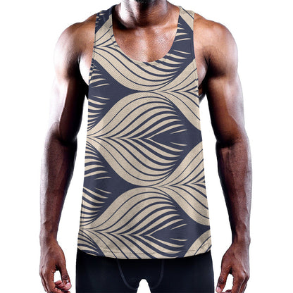Vintage Geometric Leaf Pattern Print Training Tank Top