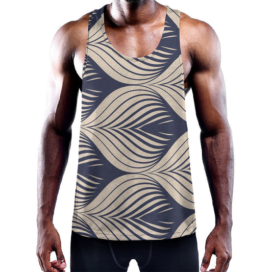 Vintage Geometric Leaf Pattern Print Training Tank Top