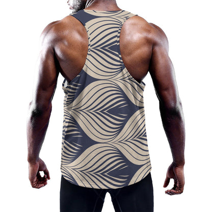 Vintage Geometric Leaf Pattern Print Training Tank Top
