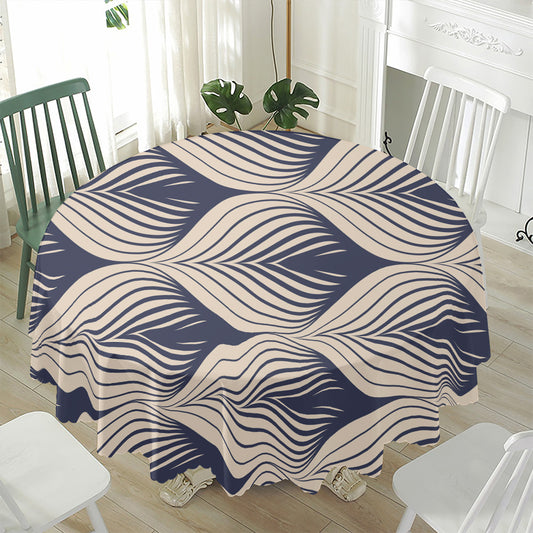 Vintage Geometric Leaf Pattern Print Waterproof Round Tablecloth