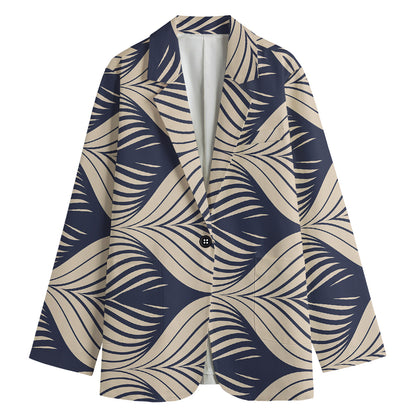 Vintage Geometric Leaf Pattern Print Women's Blazer