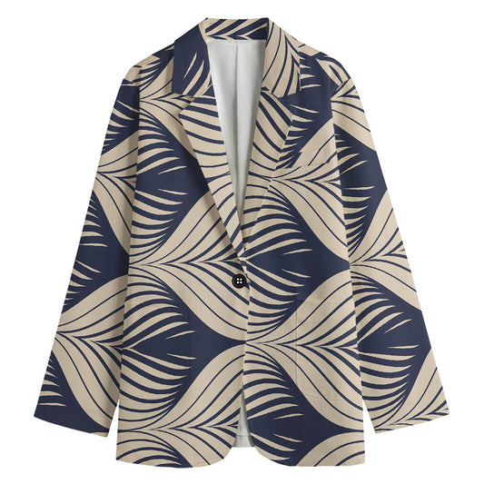Vintage Geometric Leaf Pattern Print Women's Blazer
