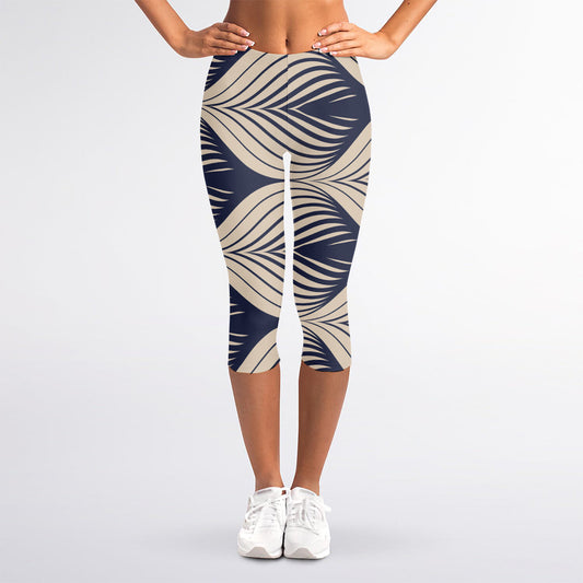 Vintage Geometric Leaf Pattern Print Women's Capri Leggings