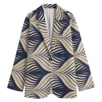 Vintage Geometric Leaf Pattern Print Women's Cotton Blazer