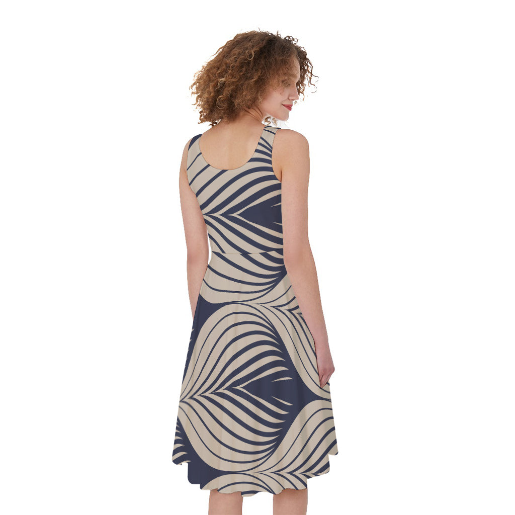 Vintage Geometric Leaf Pattern Print Women's Sleeveless Dress