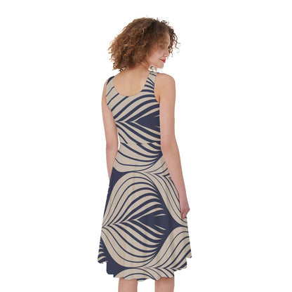 Vintage Geometric Leaf Pattern Print Women's Sleeveless Dress