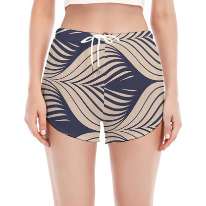 Vintage Geometric Leaf Pattern Print Women's Split Running Shorts
