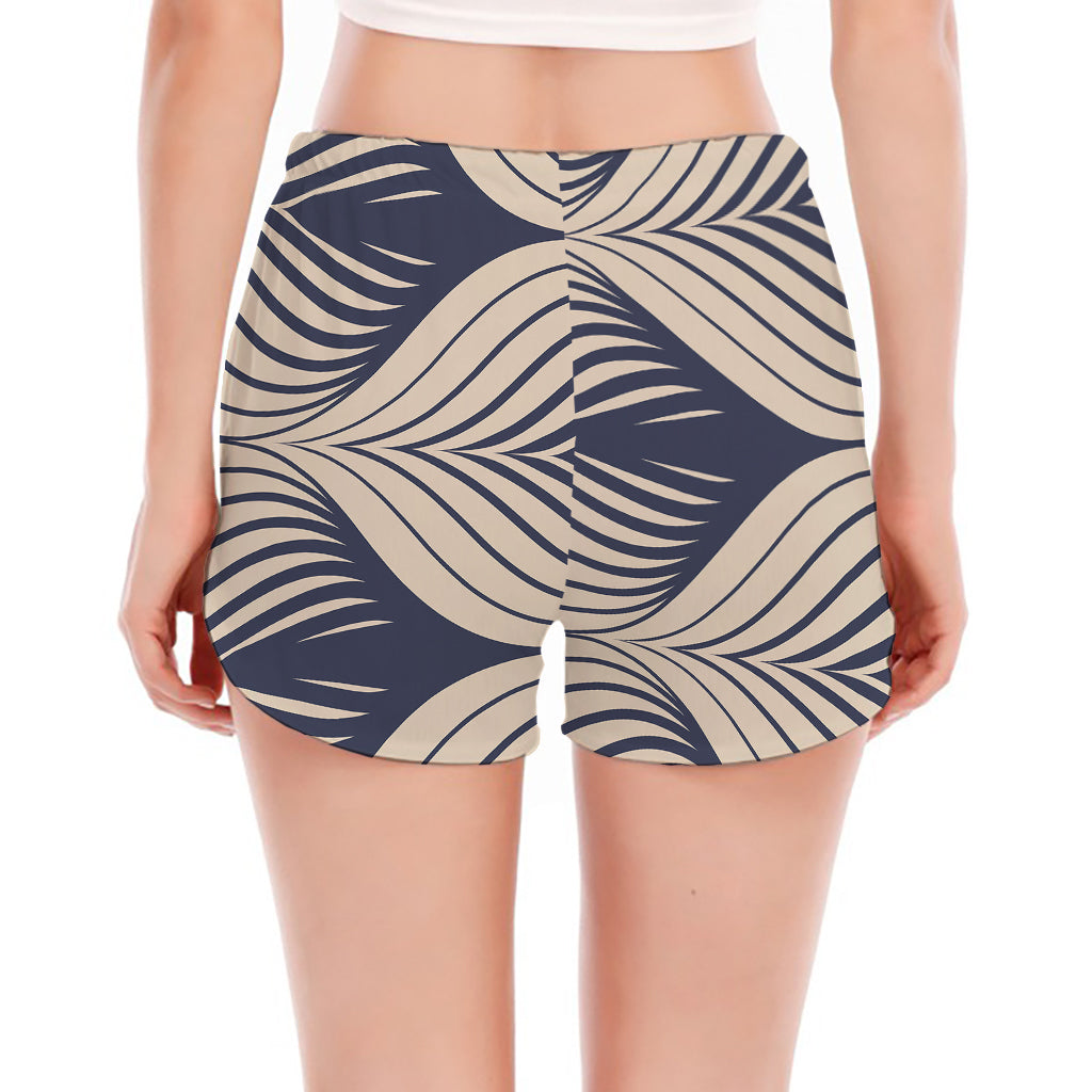 Vintage Geometric Leaf Pattern Print Women's Split Running Shorts