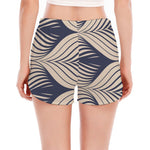 Vintage Geometric Leaf Pattern Print Women's Split Running Shorts