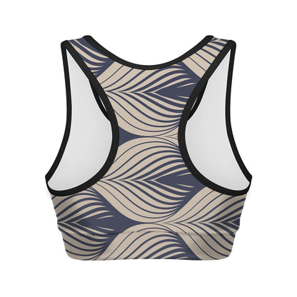 Vintage Geometric Leaf Pattern Print Women's Sports Bra