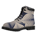 Vintage Geometric Leaf Pattern Print Padded Collar Lace Up Boots
