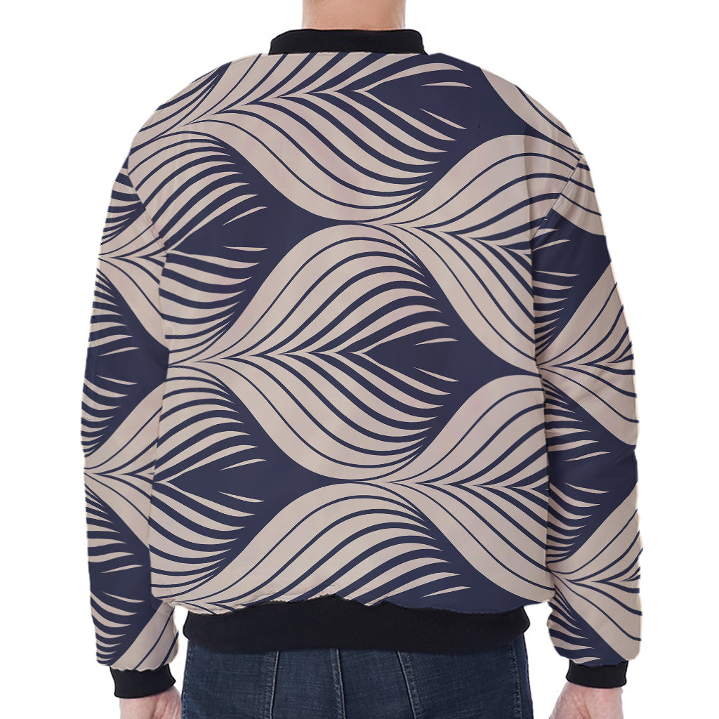 Vintage Geometric Leaf Pattern Print Zip Sleeve Bomber Jacket