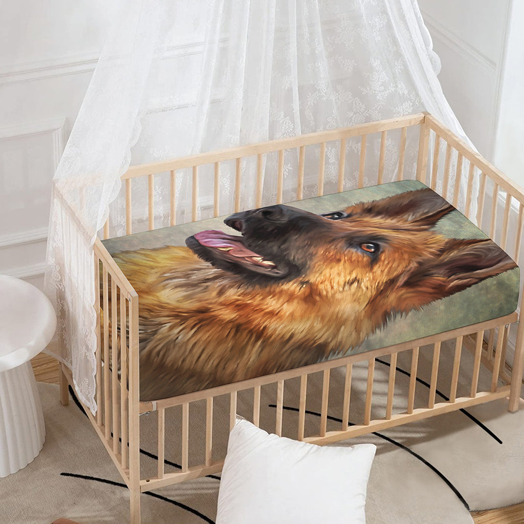 Vintage German Shepherd Portrait Print Baby Crib Sheet