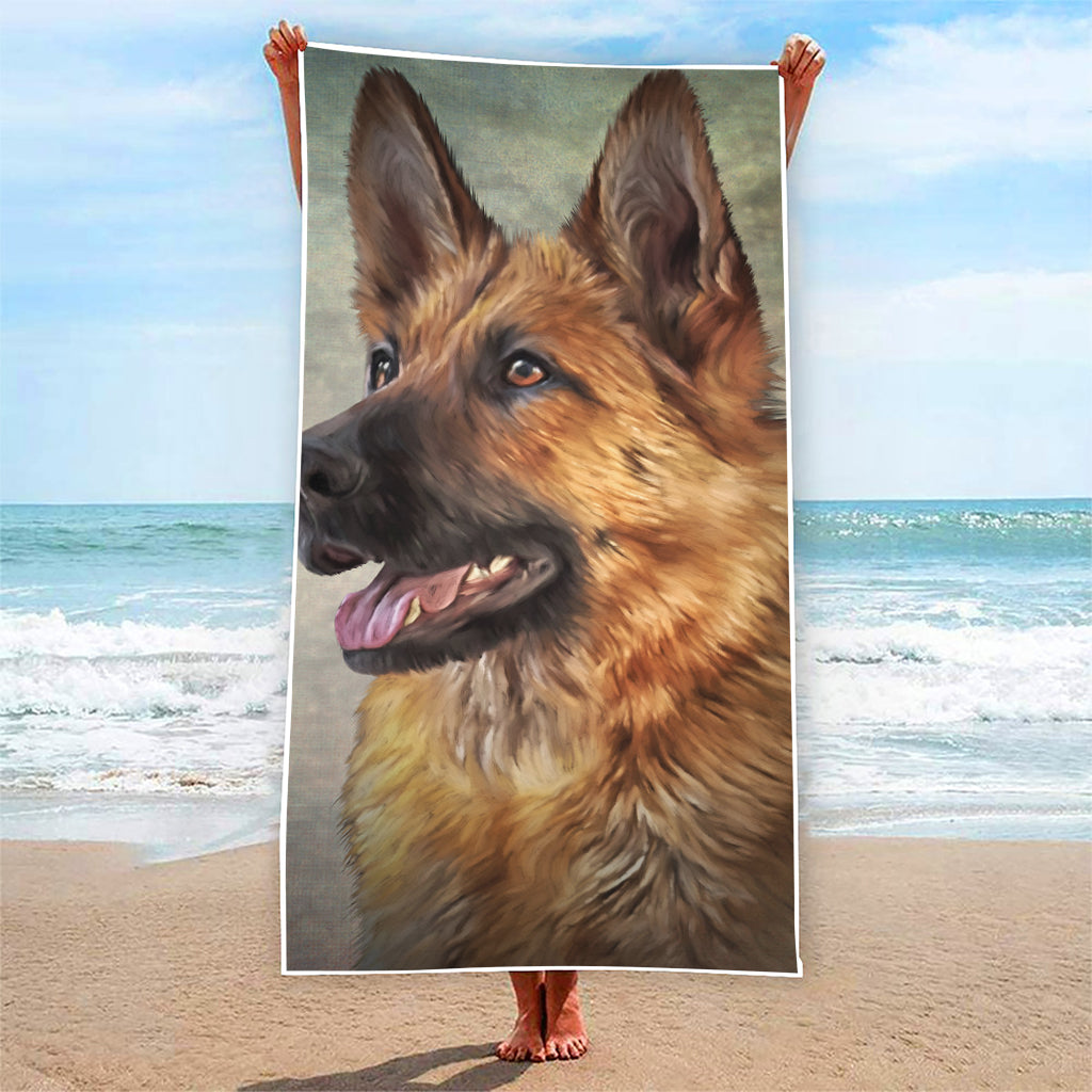 Vintage German Shepherd Portrait Print Beach Towel