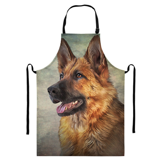 Vintage German Shepherd Portrait Print Bib Apron With Pocket
