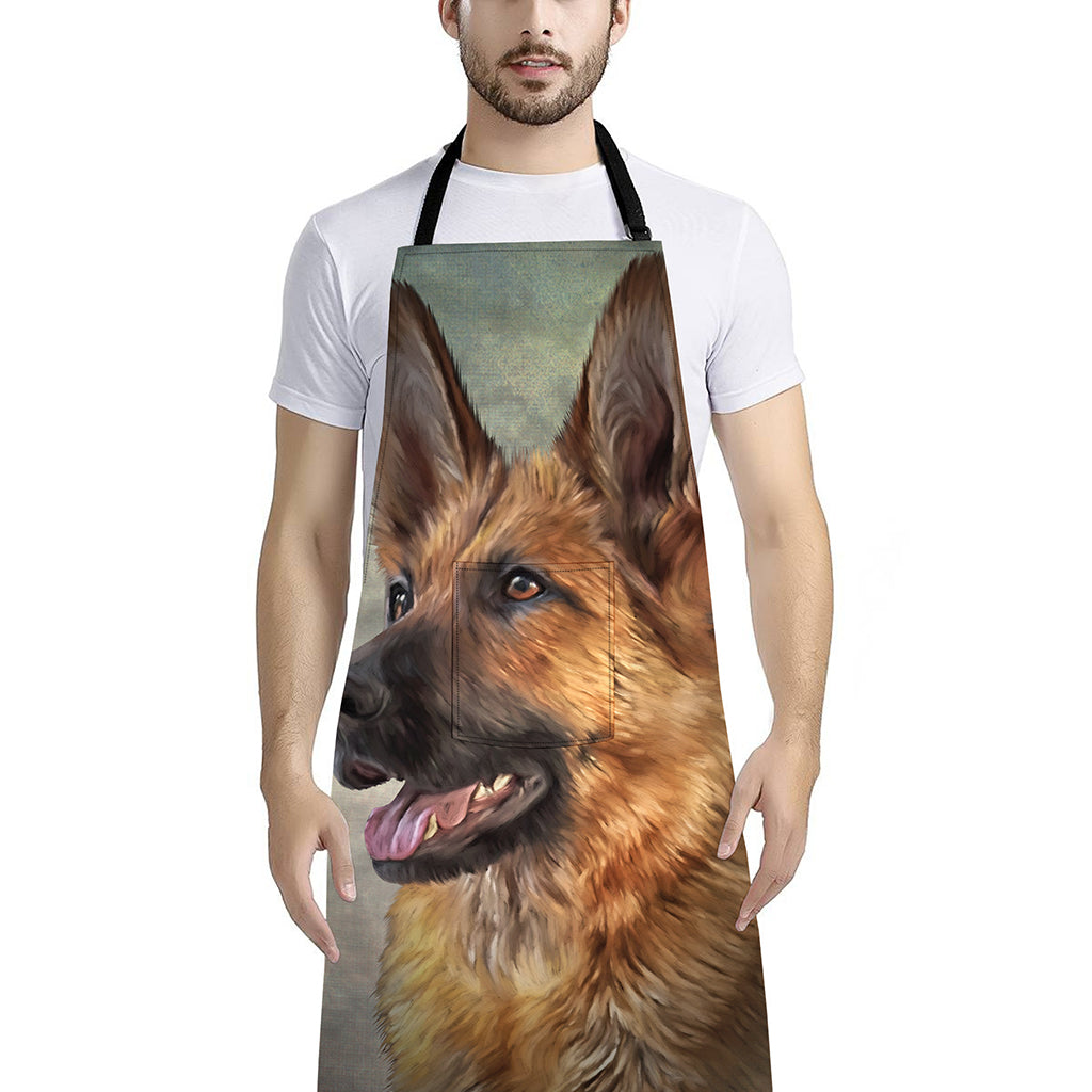 Vintage German Shepherd Portrait Print Bib Apron With Pocket