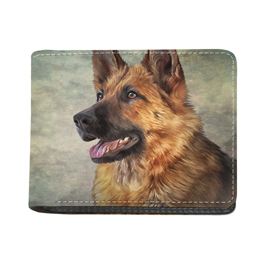 Vintage German Shepherd Portrait Print Bifold Wallet