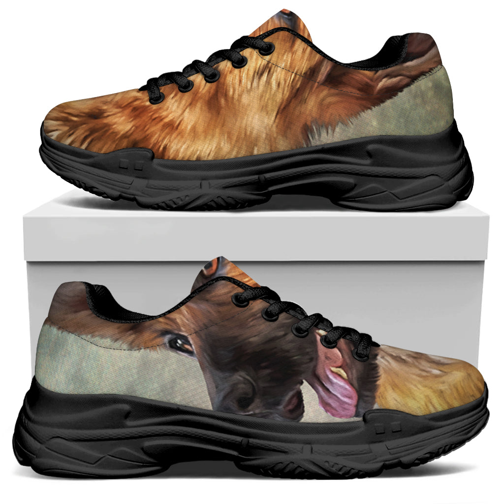 Vintage German Shepherd Portrait Print Black Chunky Shoes