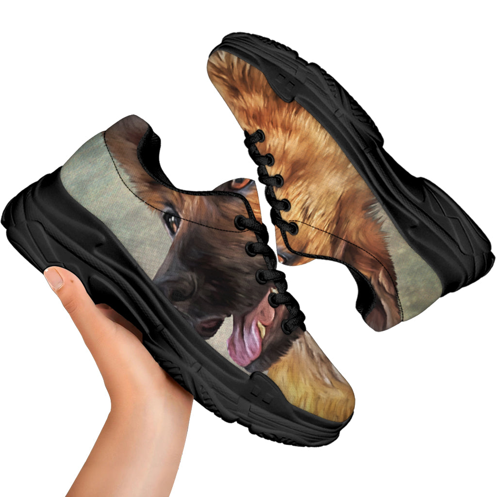 Vintage German Shepherd Portrait Print Black Chunky Shoes