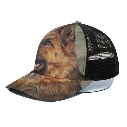 Vintage German Shepherd Portrait Print Black Mesh Trucker Cap