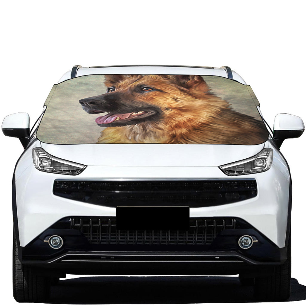 Vintage German Shepherd Portrait Print Car Windshield Snow Cover