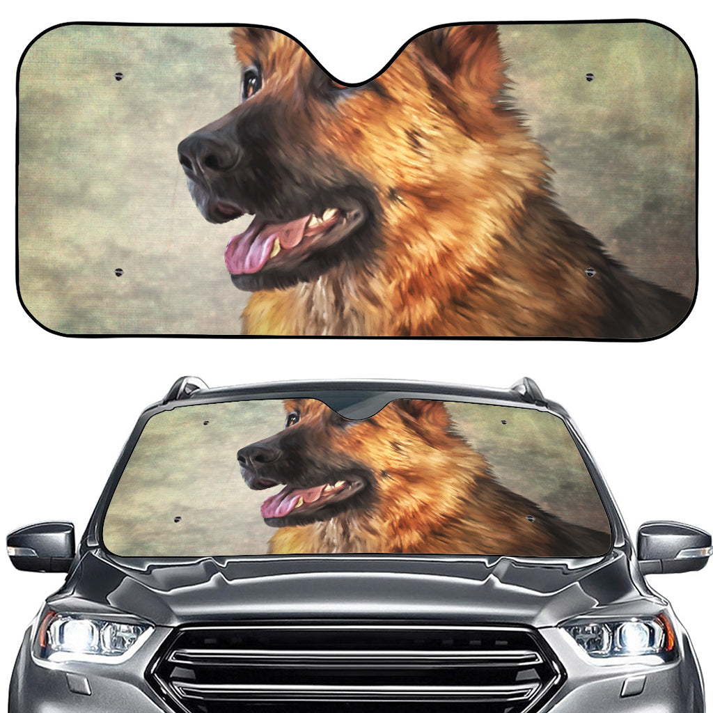 Vintage German Shepherd Portrait Print Car Windshield Sun Shade