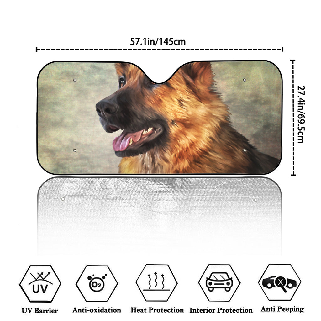 Vintage German Shepherd Portrait Print Car Windshield Sun Shade