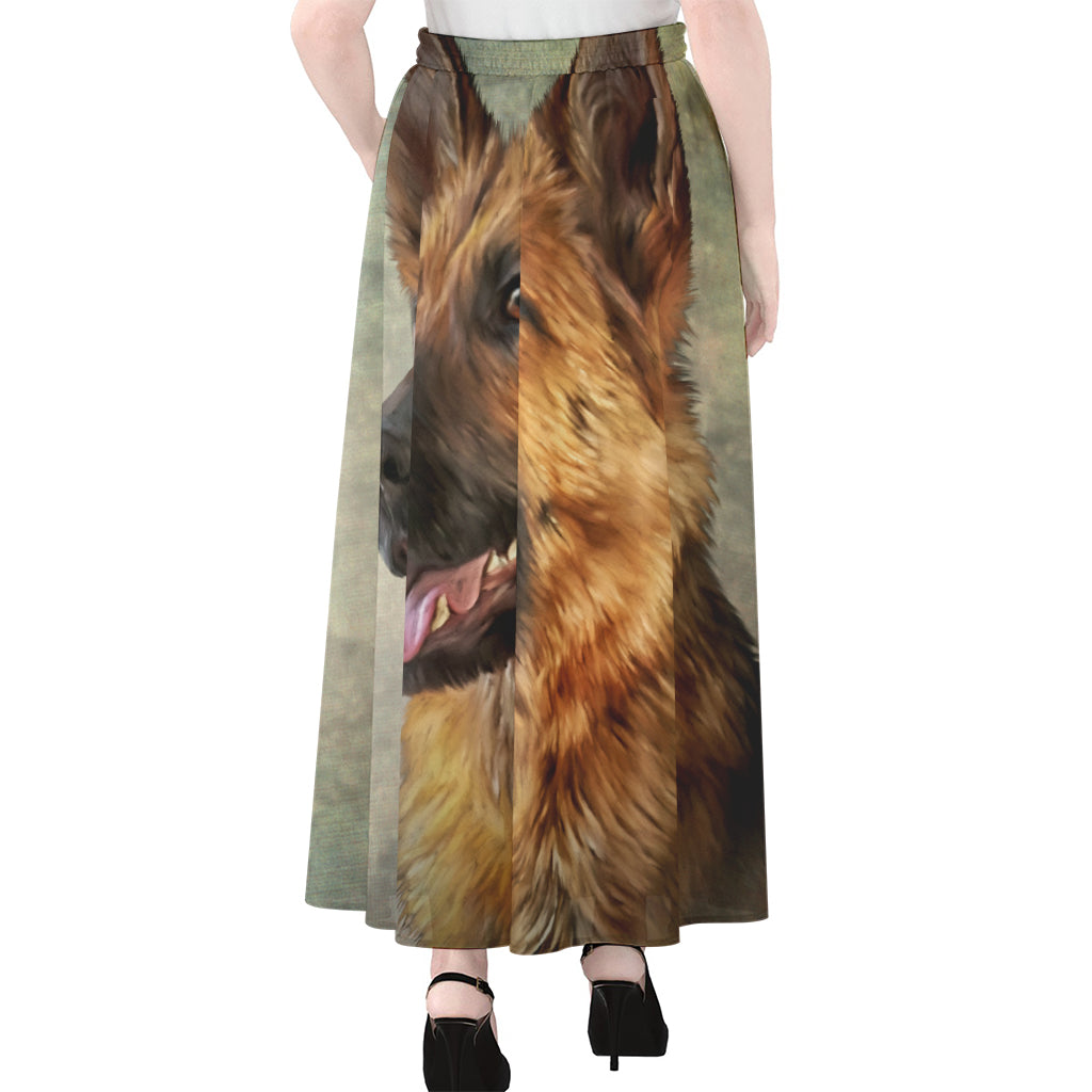 Vintage German Shepherd Portrait Print Chiffon Maxi Skirt