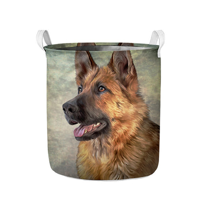 Vintage German Shepherd Portrait Print Collapsible Laundry Basket
