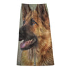 Vintage German Shepherd Portrait Print Cotton Front Slit Maxi Skirt