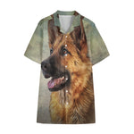Vintage German Shepherd Portrait Print Cotton Hawaiian Shirt