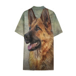 Vintage German Shepherd Portrait Print Cotton Hawaiian Shirt