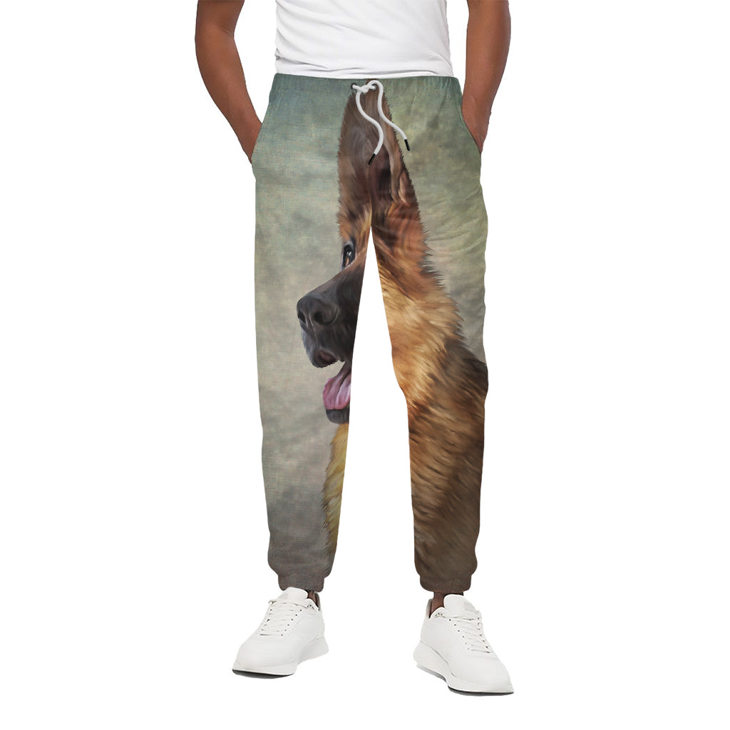 Vintage German Shepherd Portrait Print Cotton Pants