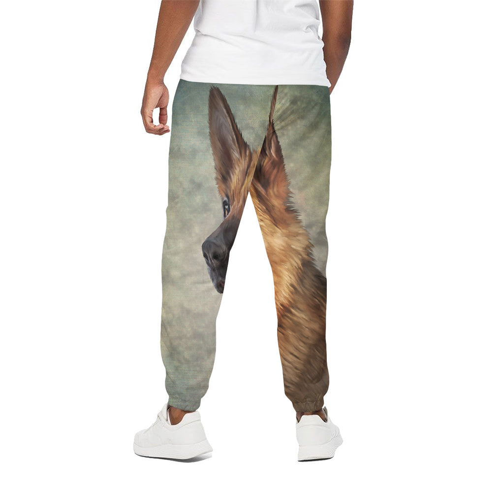 Vintage German Shepherd Portrait Print Cotton Pants