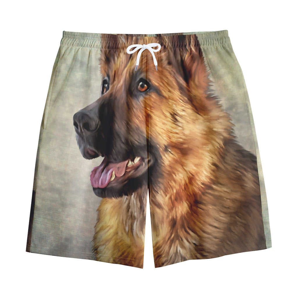 Vintage German Shepherd Portrait Print Cotton Shorts