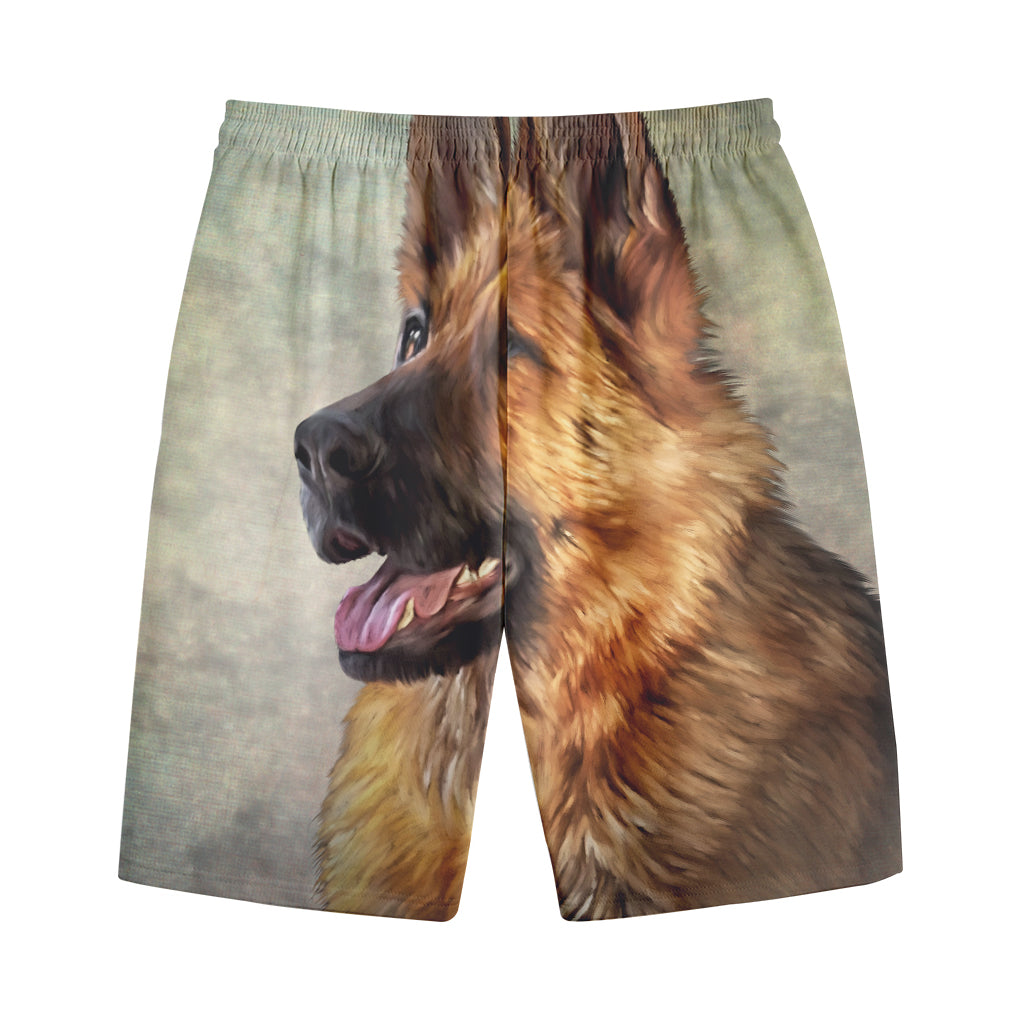 Vintage German Shepherd Portrait Print Cotton Shorts