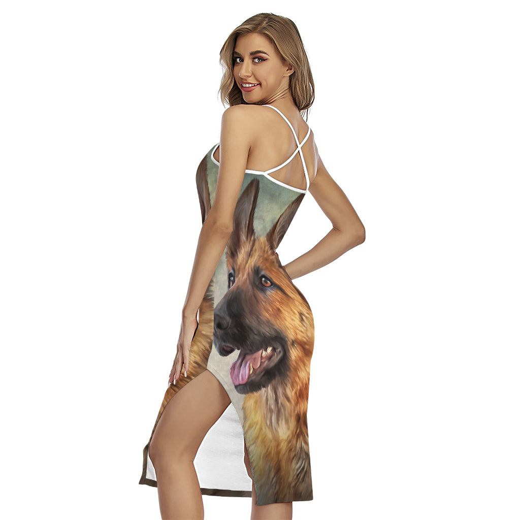 Vintage German Shepherd Portrait Print Cross Back Cami Dress