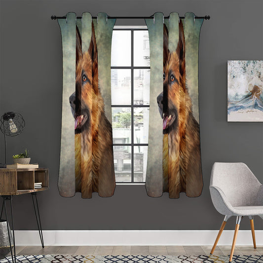 Vintage German Shepherd Portrait Print Curtain