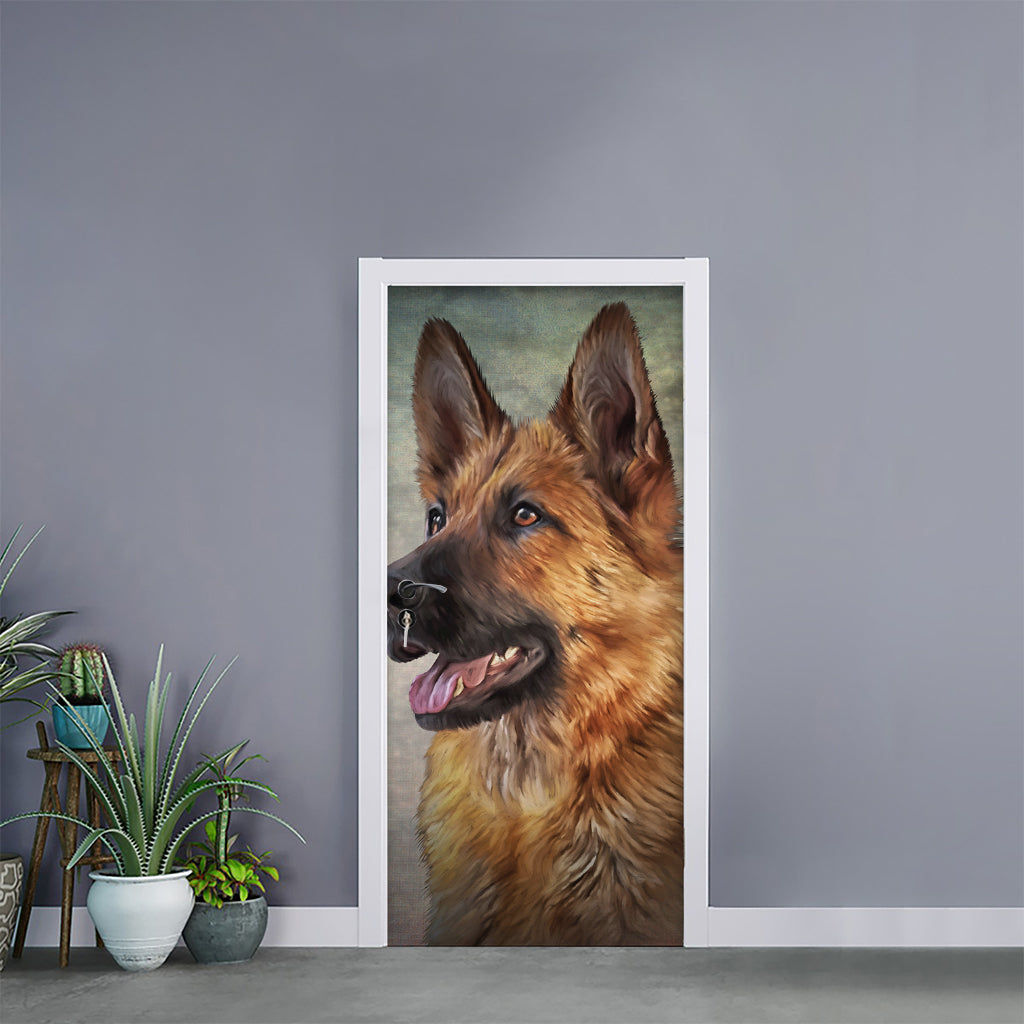 Vintage German Shepherd Portrait Print Door Sticker