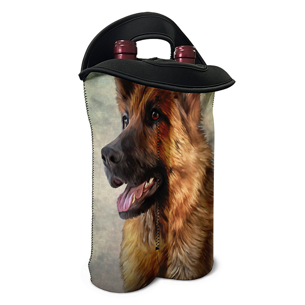 Vintage German Shepherd Portrait Print Double Neoprene Wine Tote
