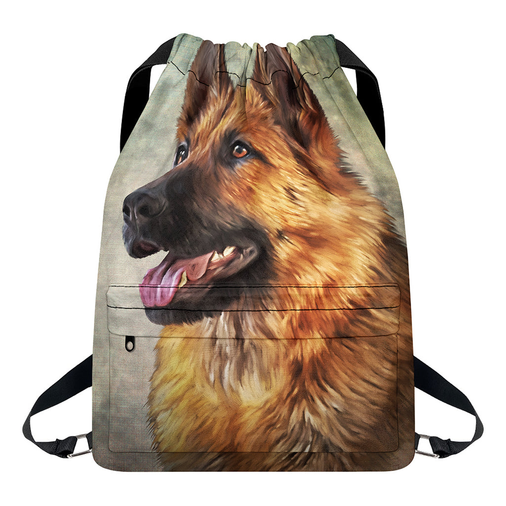 Vintage German Shepherd Portrait Print Drawstring Backpack