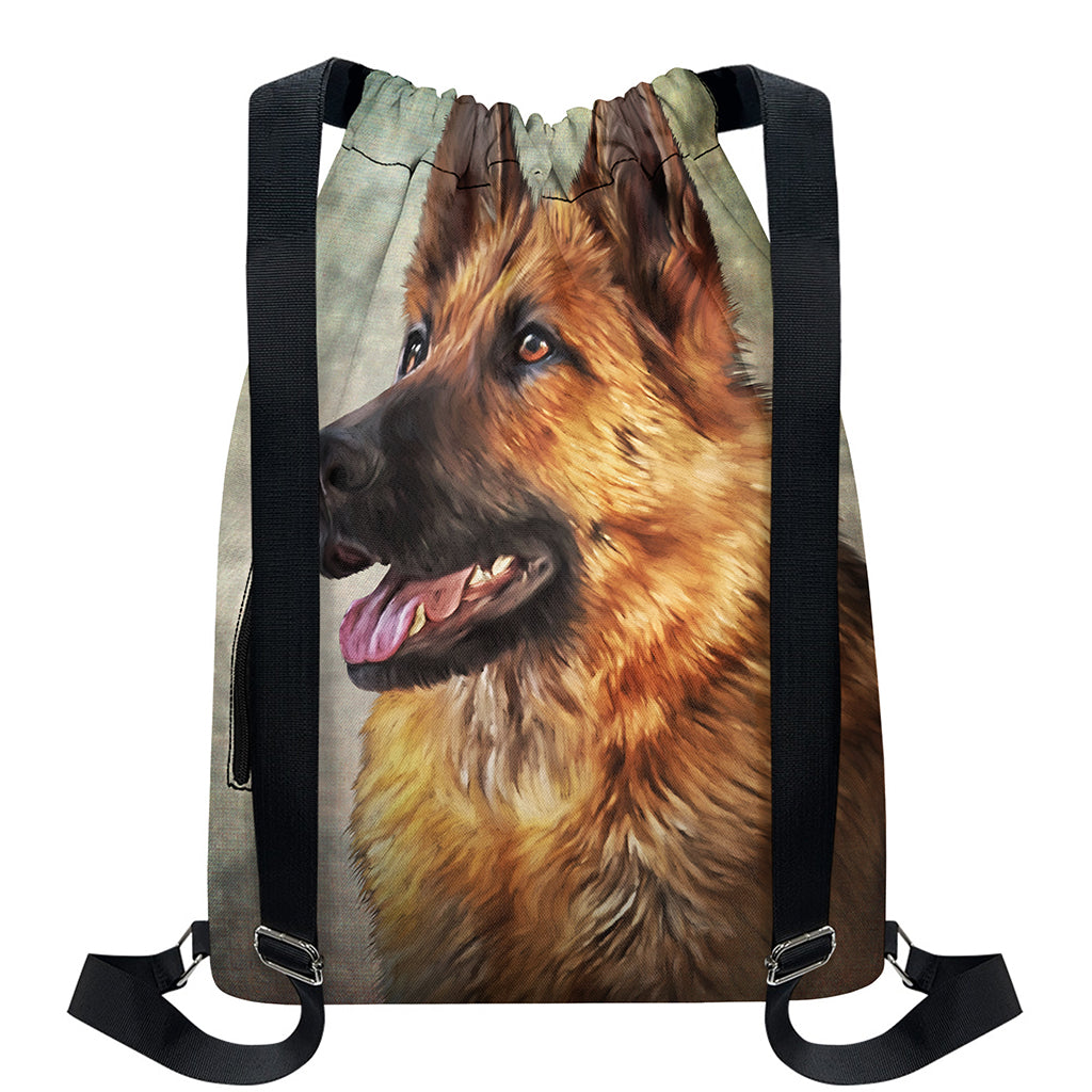 Vintage German Shepherd Portrait Print Drawstring Backpack