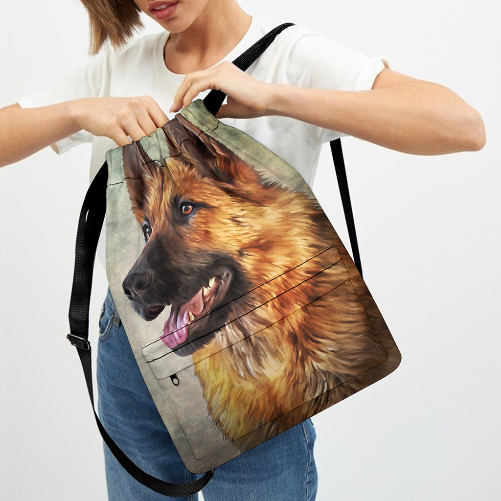 Vintage German Shepherd Portrait Print Drawstring Backpack