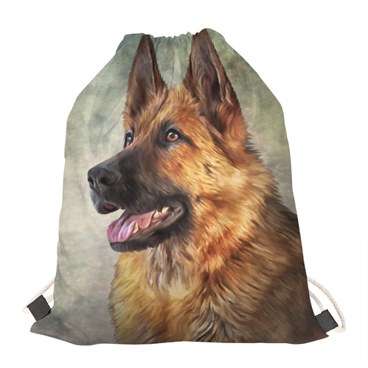 Vintage German Shepherd Portrait Print Drawstring Bag