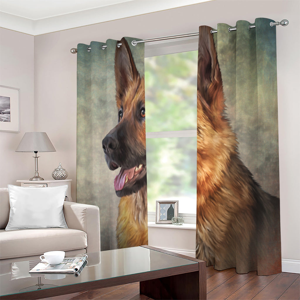 Vintage German Shepherd Portrait Print Extra Wide Grommet Curtains